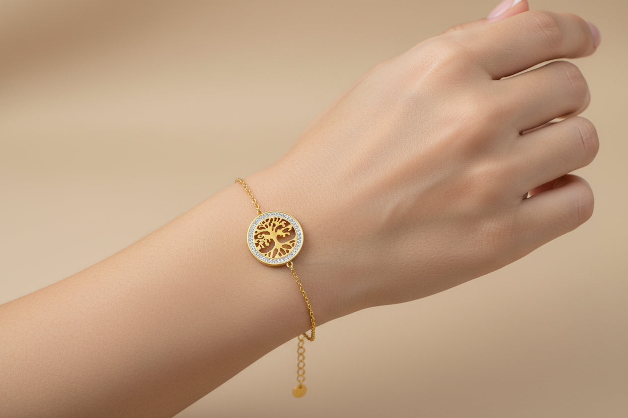 Bracciale L’Albero della Vita placcato 18 carati in acciaio inossidabile