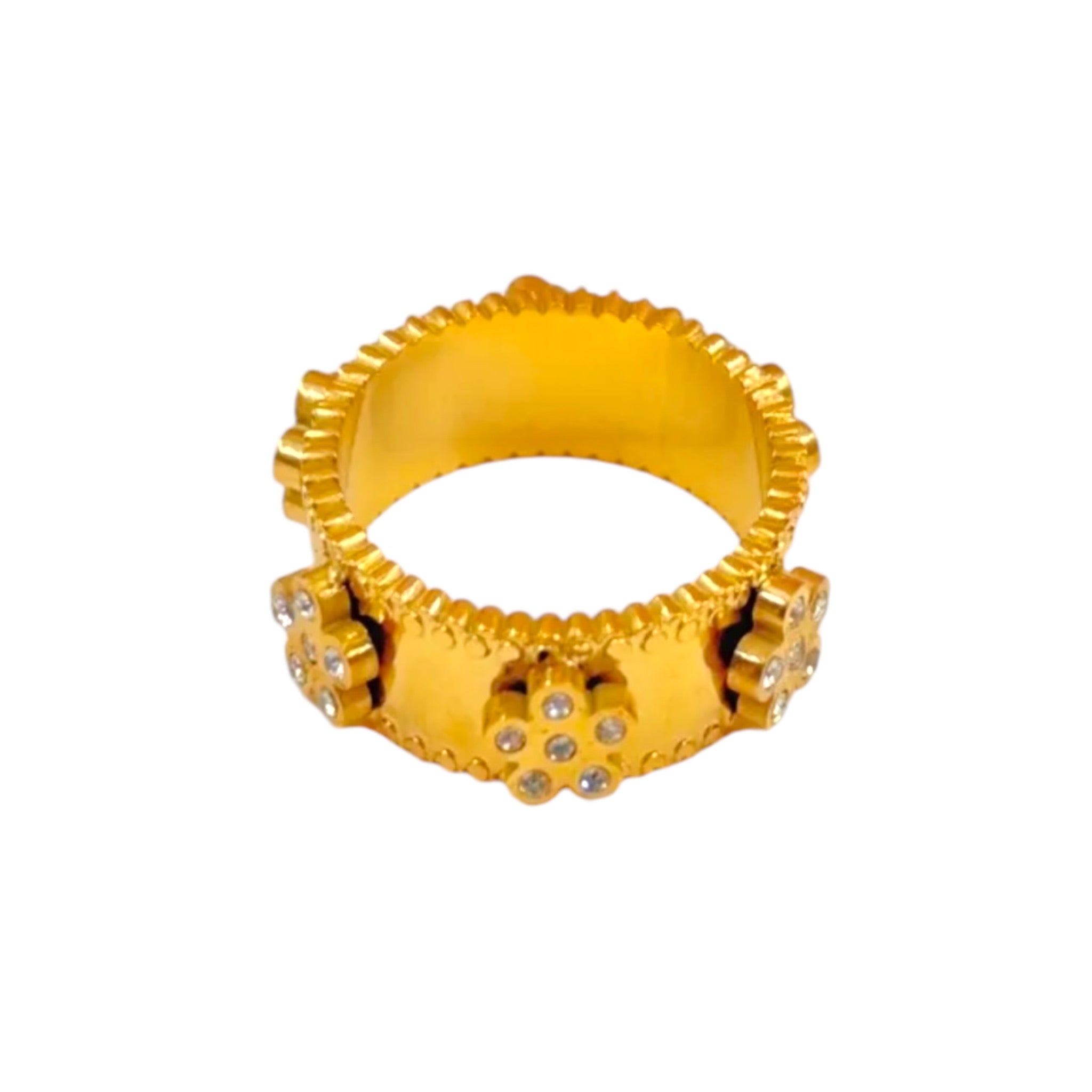 anello Vancara fiore con perline in acciaio inossidabile placcato oro 18 carati