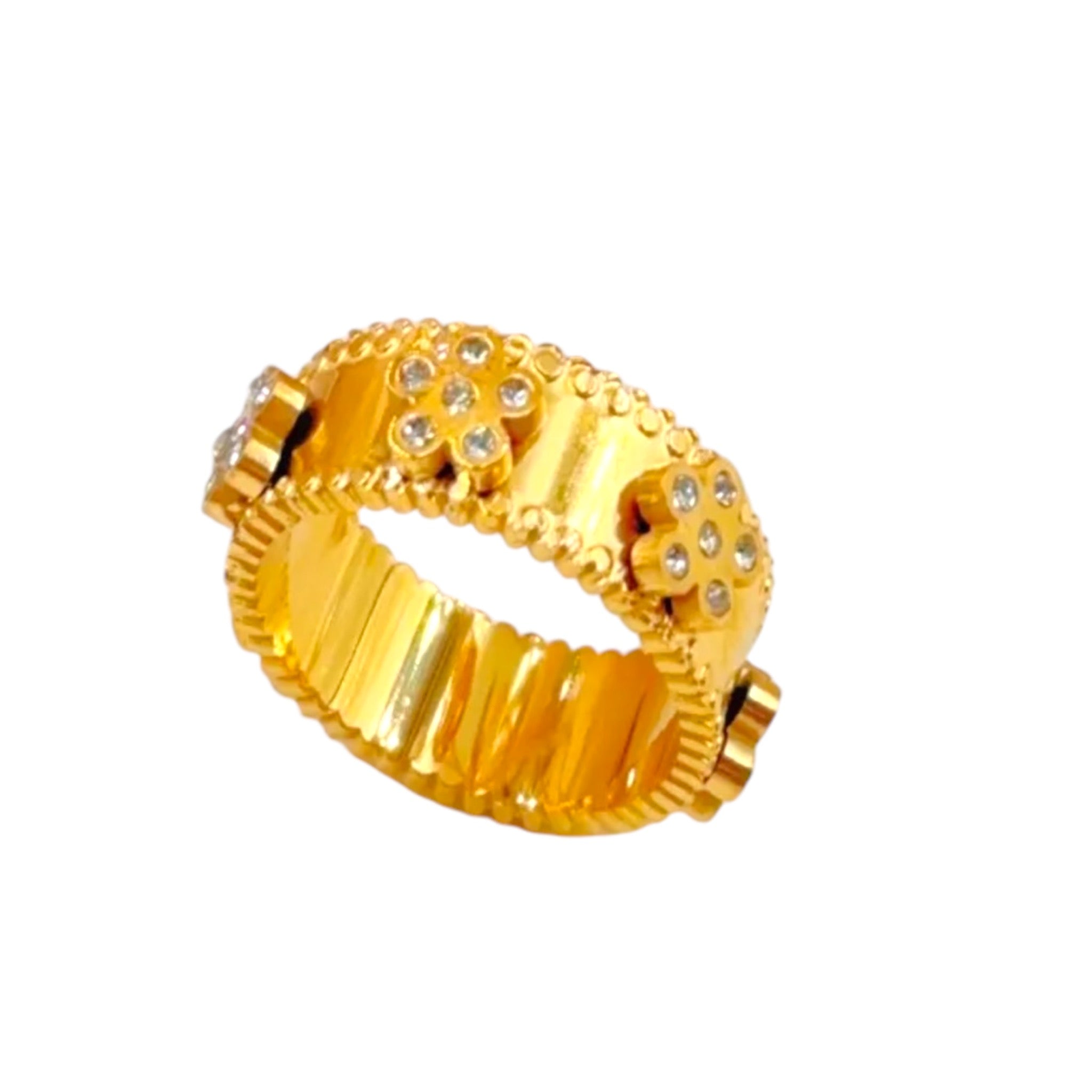 anello Vancara fiore con perline in acciaio inossidabile placcato oro 18 carati