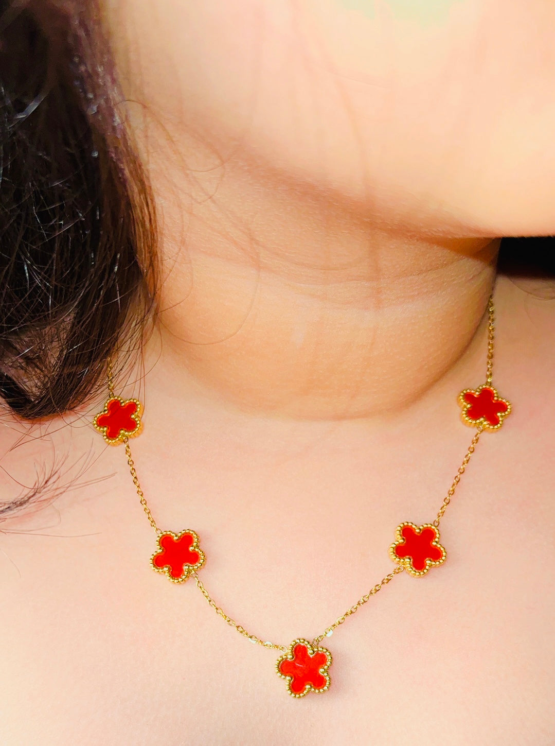 Vancara Four Leaf Clover Necklace in 18K Gold Plated Stainless Steel