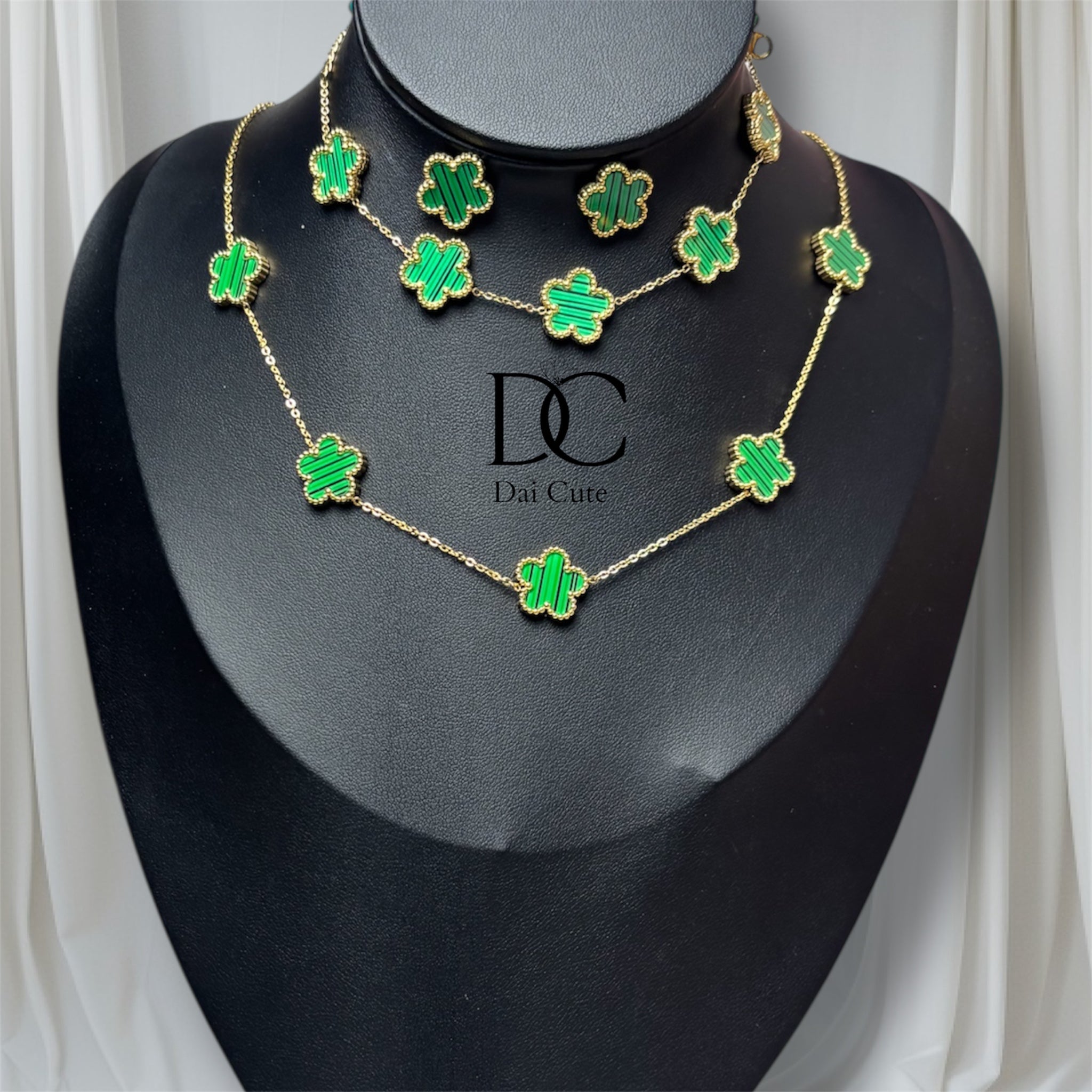Set Collana orecchini bracciale Vancara Quadrifoglio in Acciaio Inossidabile Placcato Oro 18 Carati
