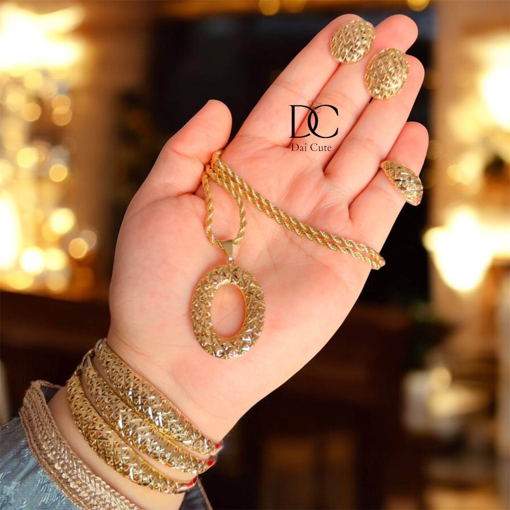Set Beldi 3D collana bracciale Orecchini anello